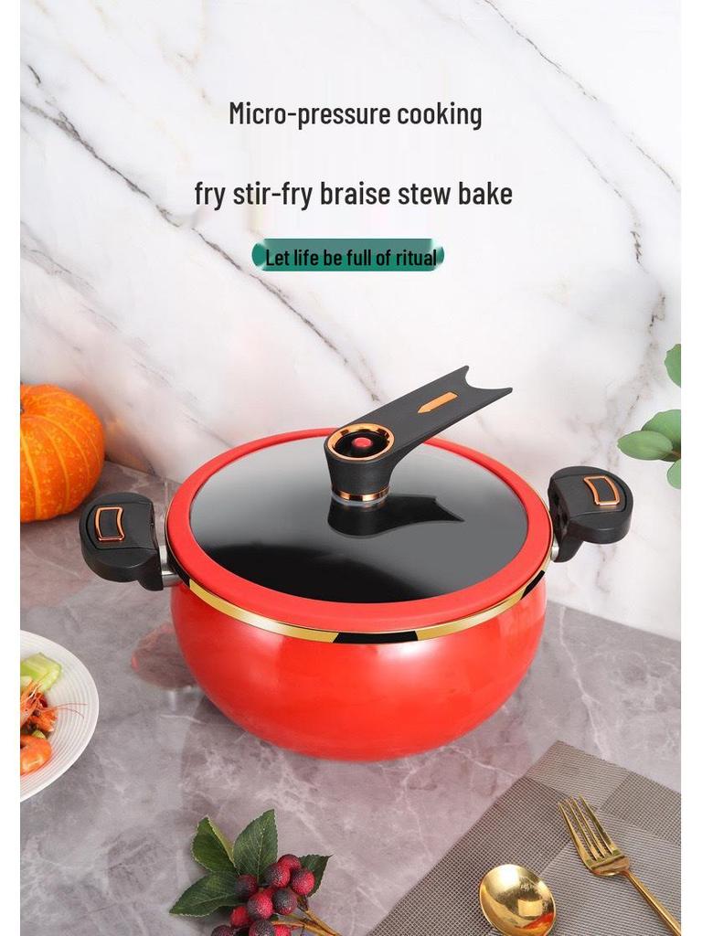 Universal Non-Stick Enamel Micro-Pressure Cooker for Soup and Stew, Compatible with Gas and Induction Stoves