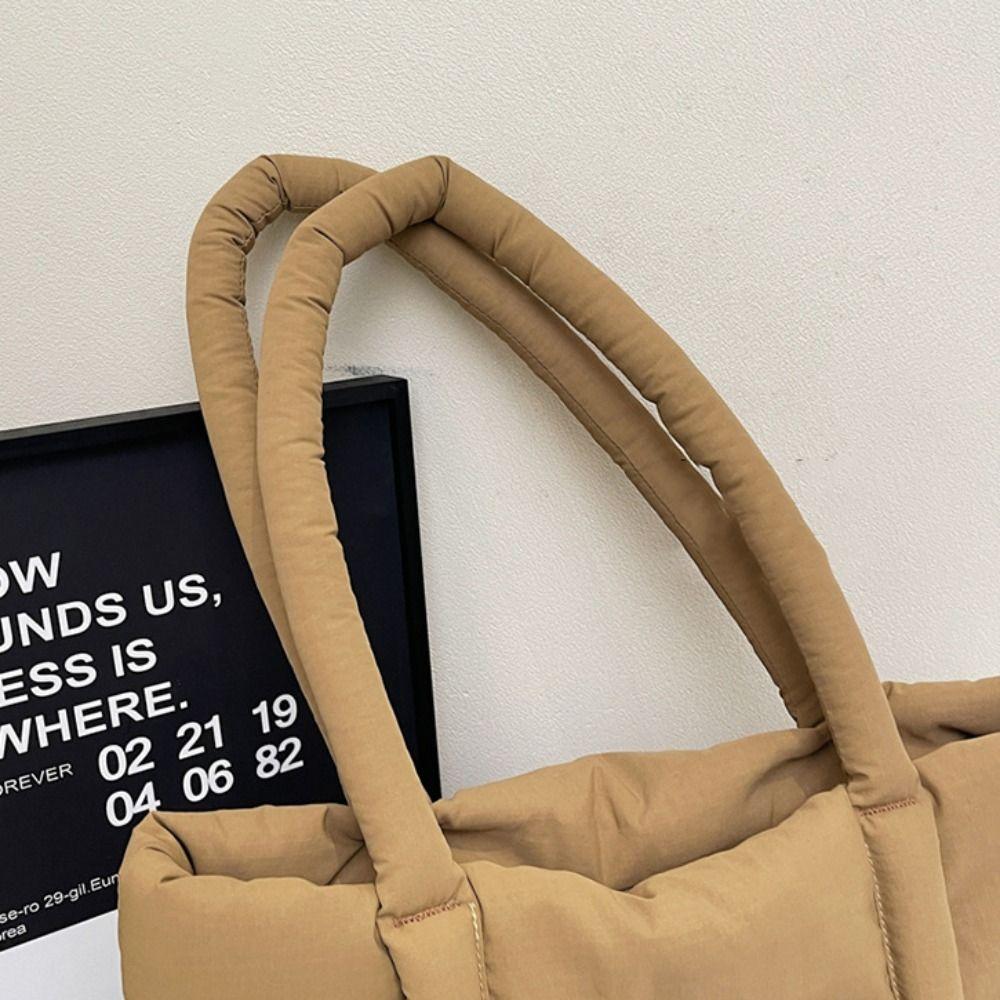 Korean Style Down Cotton Shoulder Bag Solid Color Puffy Crossbody Bag  Office Worker