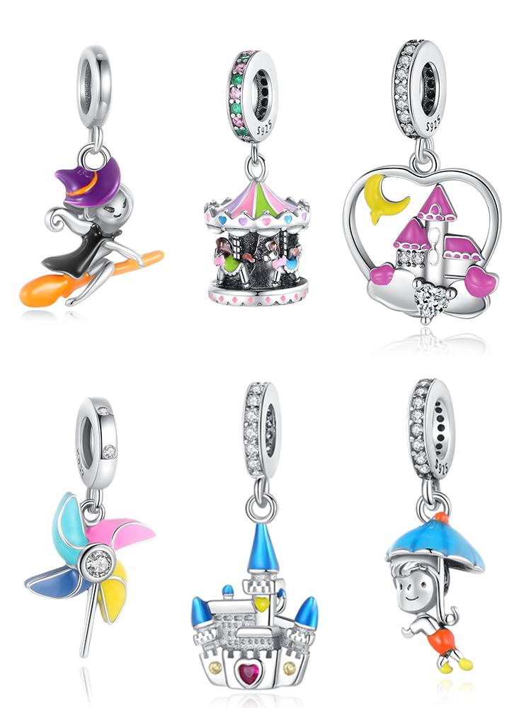 Boy Girl Castle Carousel Windmill Moon Copper Plated For Charms Copper Plated Original Bracelet For Jewelry Making