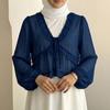ZANZEA Women Elegant Lace Splice V-Neck See Through Long Sleeve Cover Up Blouse