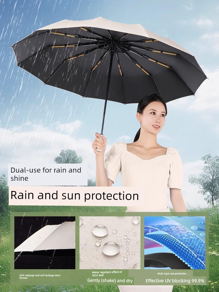 Umbrella for Men and Women, Large Size, Reinforced and Thickened, Dual-Use for Sun and Rain, Foldable, Wind-Resistant, Automatic, Suitable for