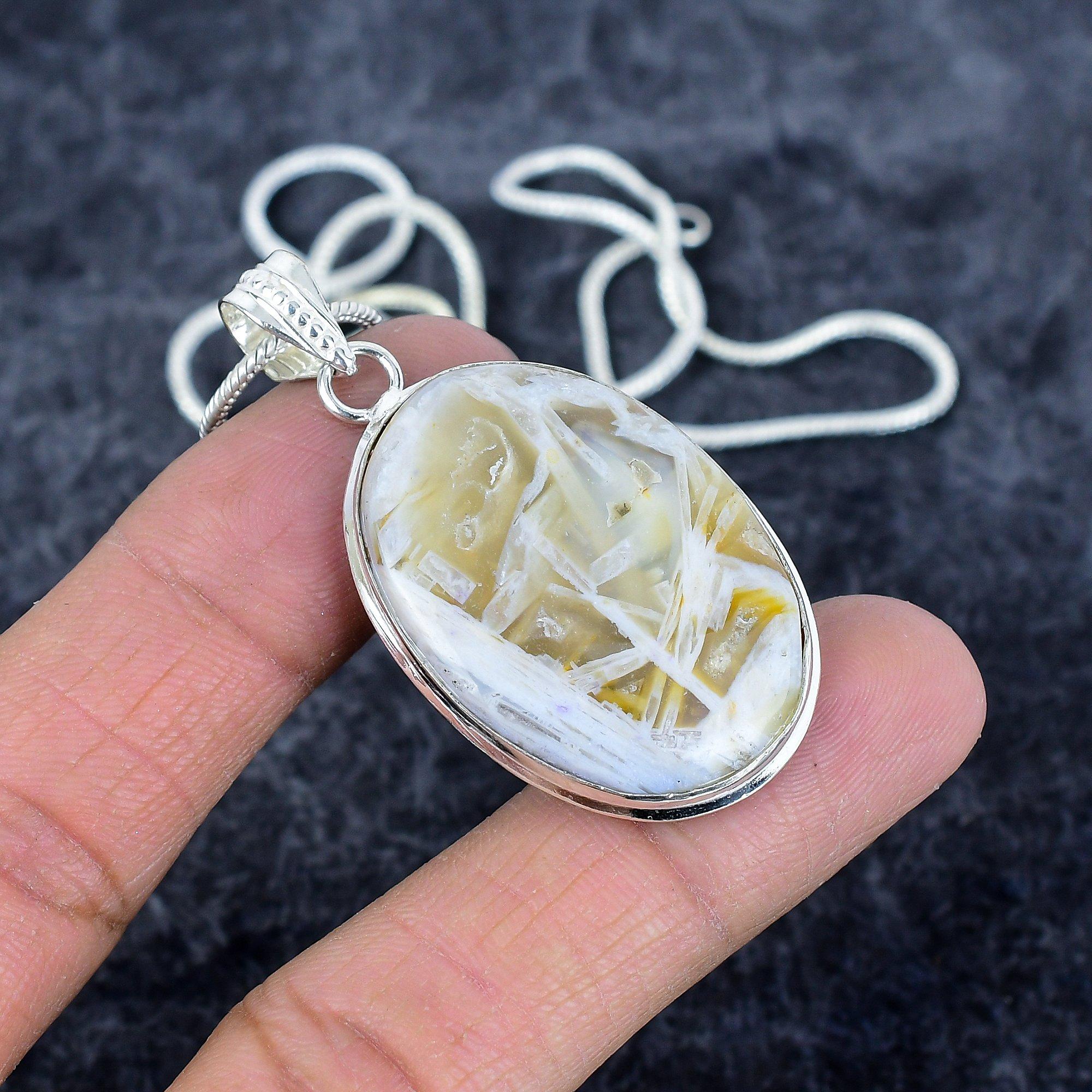 

Tube Agate Gemstone Handmade 925 Sterling Silver Jewelry Pendant 2.05 M-2932