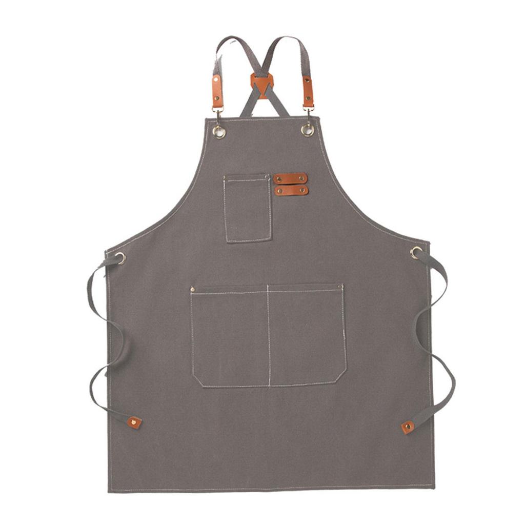 Adjustable Canvas Chef Apron with Pockets And Straps, Waterproof, Wearresistant, Suitable for