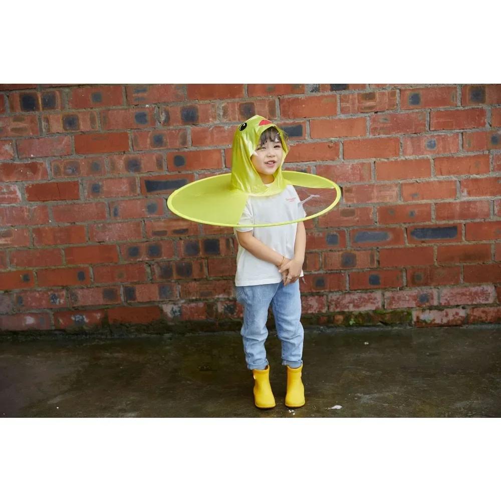 Yellow Duck Flying Saucer Children's Raincoat Cartoon Baby Umbrella Children's Rain Shoes Set Poncho One-piece Student Umbrella