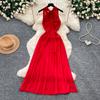 Summer V-neck Off Shoulder Strapless Mesh Midi-length Dresses Womens Sexy Halter Backless Buttons Deco Slim Beach Vacation Dress