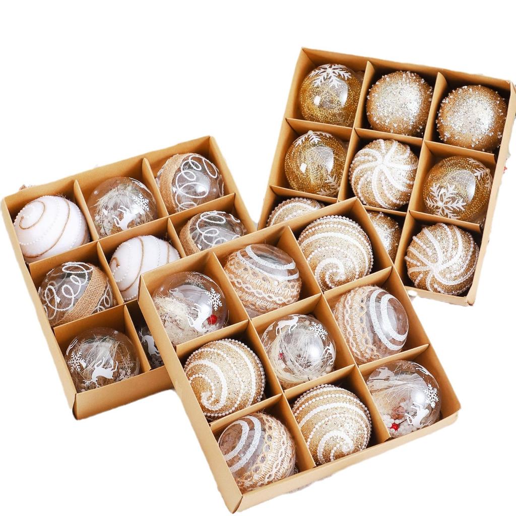 Christmas Decorations Christmas Ball Champagne Color Pendant 8cm Ball Gift Box Window Scene Layout Party Supplies