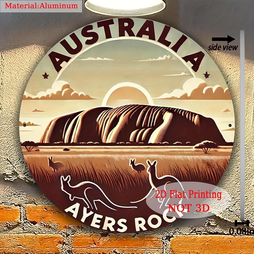 D-Moll pc Australisches Wahrzeichen Metall-Wandkunst   Rundes Aluminiumschild mit Vintage-Felsformationen Känguru-Design Rus 20x20cm(8x8inch)