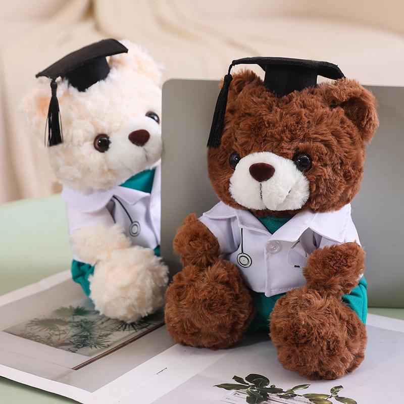 Graduation Bear: White Teddy Plush for Doctors, Nurses, and University Students - Twist Flower Souvenir