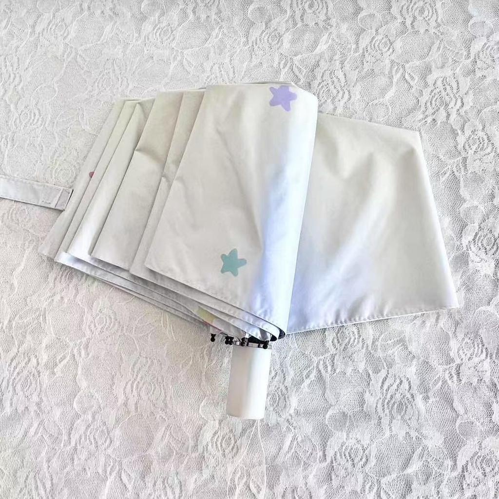 Star tri-fold umbrella, girls' umbrella, sunscreen, UV protection, high value, small, fresh and light, automatic vinyl umbrella