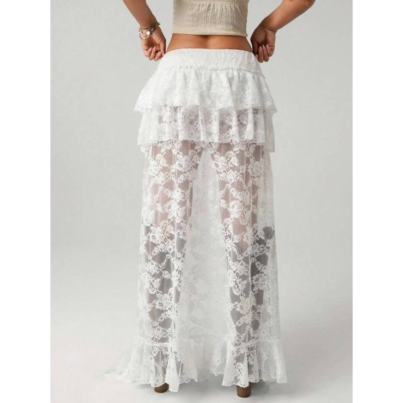 Gonna Corta Estiva da Donna Sexy Irregolare Stile Denim Patchwork di Pizzo Monocolore