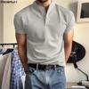 INCERUN Herren Stehkragen Kurzarm Einfarbig Waffelstruktur Lässige Henley T-Shirts Tops