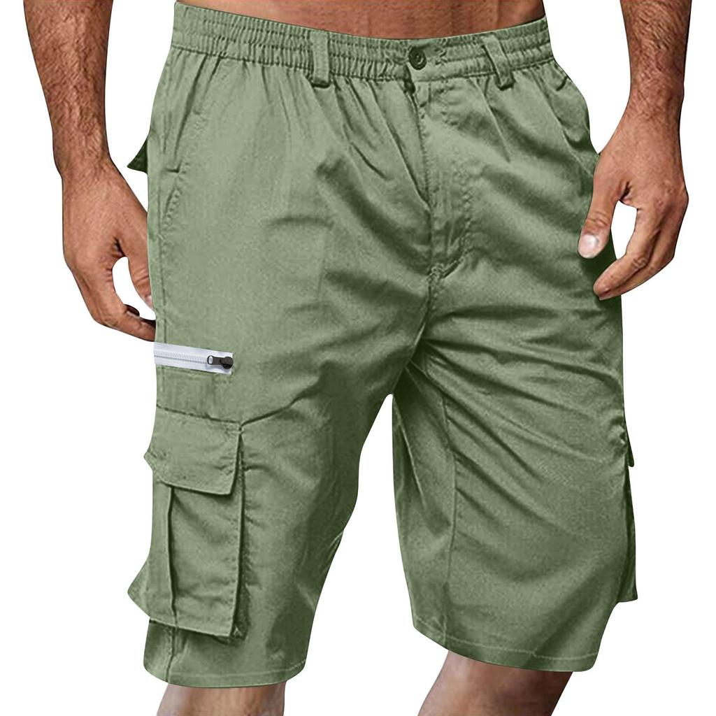 Men's Summer Multi-Pocket Cargo Shorts Casual Summer Hiking Shorts Elastic Waist Shorts