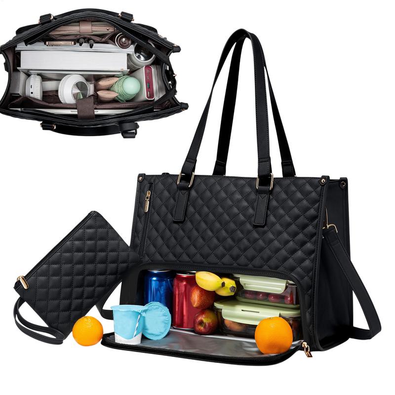 Lunch Tote Bag for Women 15.6 Inch Insulated Quilted Computer Tote Large Capacity Work Purse with Wallet Women Work Bag Laptop