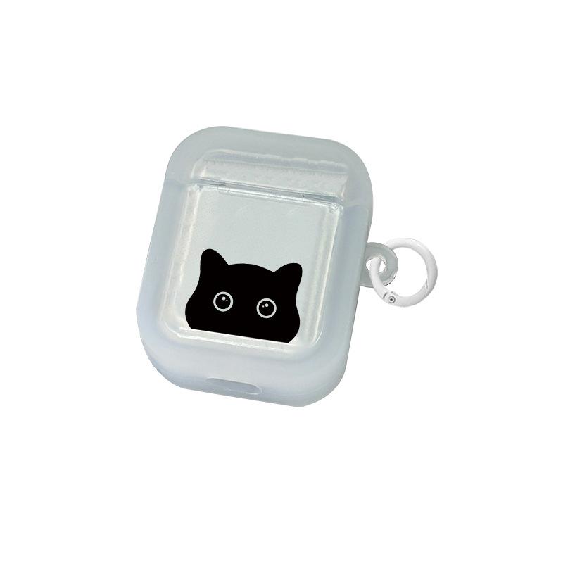 Transparent Shell Simple Black Cat for Apple AirPods 1 /1/1 Generation Protective Shell Cover Pro Bluetooth Headset Soft Shell
