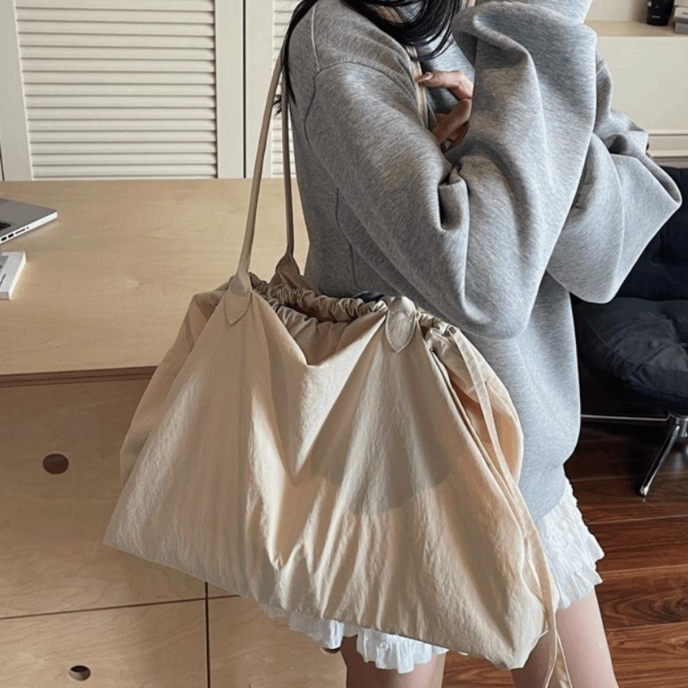 Versatile Overlarge Drawsting Bag Large Capacity Women's Handbag Simple Nylon Totes Bag  Girls