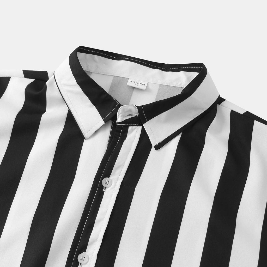 Men's Hawaiian Casual Striped Print Top Loose Comfort Short Sleeve Shirt