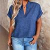 Solid Color Notched V-neck Bat Sleeve Blouse Shirt