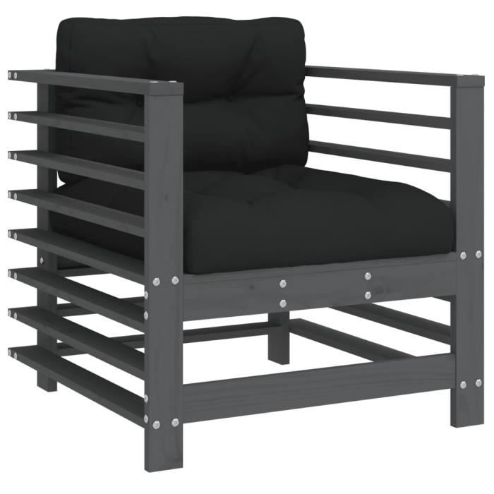 VidaXL Chaises de jardin et coussins lot de 2 gris bois de pin massif 825676