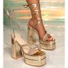 Designer New Fashion Gold Solid Colored Cross-tied Heels Supper High Platform Dressing Sandals Peep-toe High Heel Sandals
