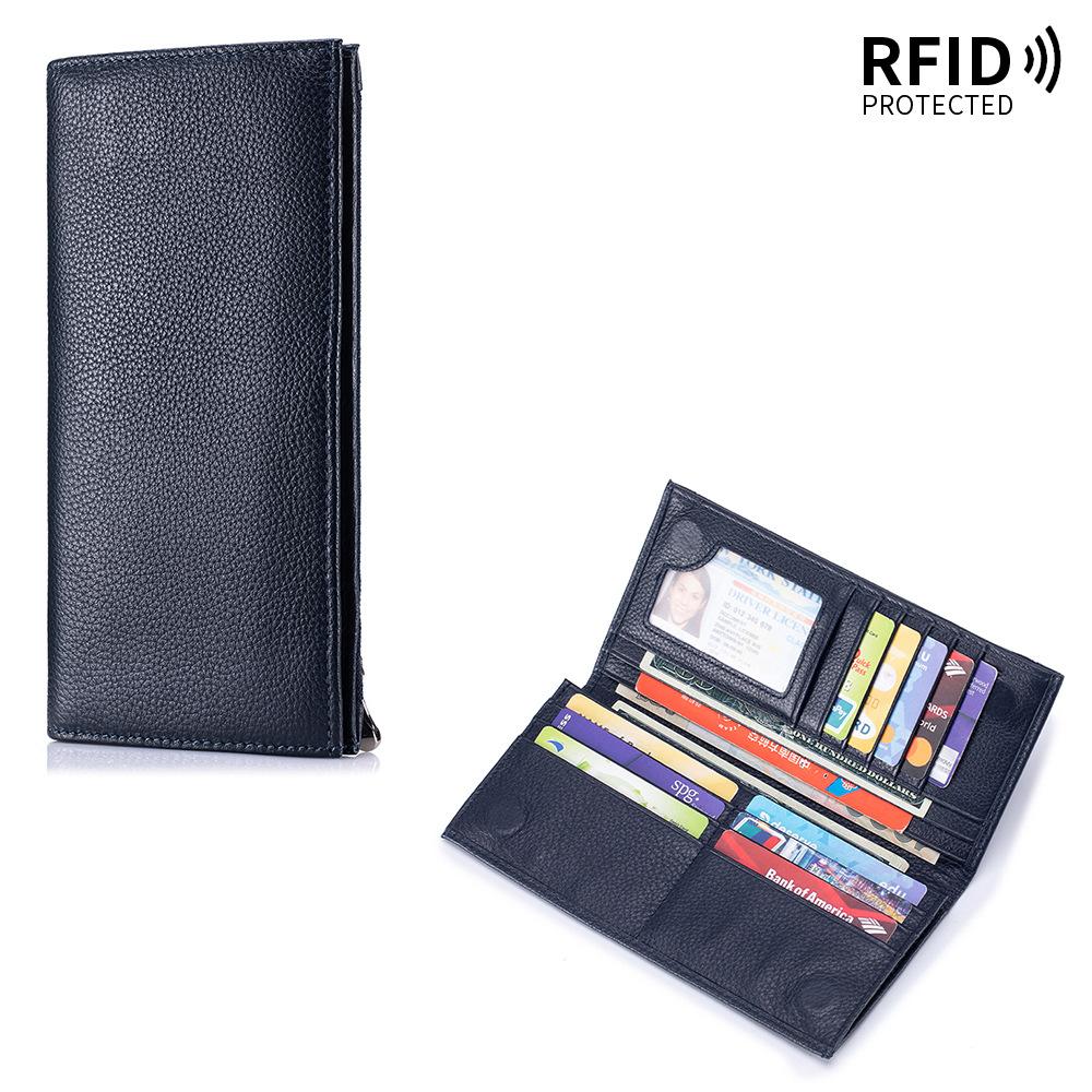Bifold Slim Long Wallet for Men RFID-Blocking Thin Wallets with ID Window,Multi-Card Slots & Zipper Cash Pocket,Business Purse