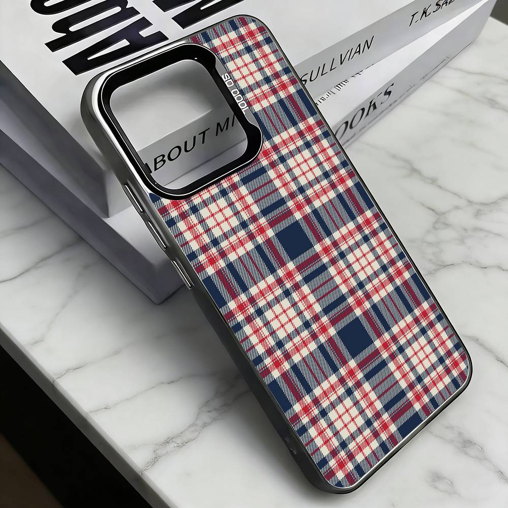 Fashionable Classic Plaid Pattern Phone Case For iPhone 17,16,15,14,13,12,11 Plus,Pro Max,XS,Colorful Silver Black Cover