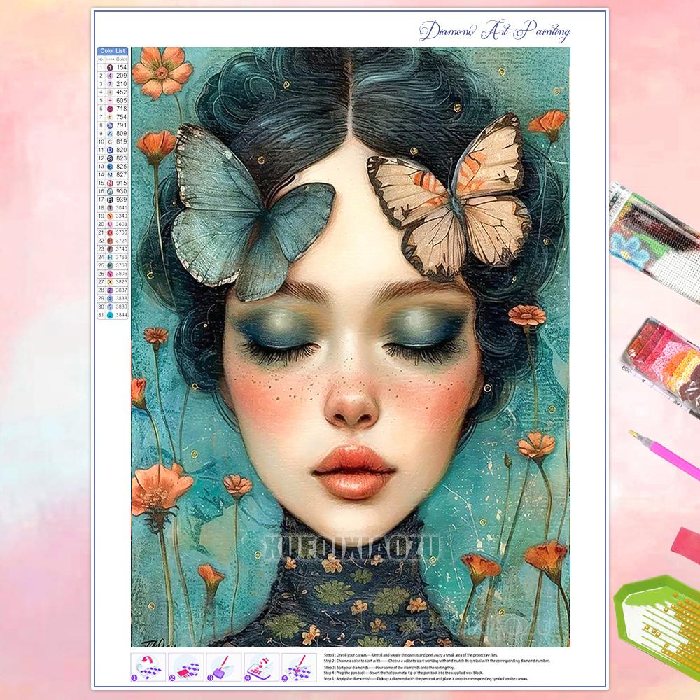 Full Diamond Painting Beauty Girl Flowers Abstract Art Diamond Mosaic Embroidery Rhinestone Cross Stitch Kit Home Wall Decor