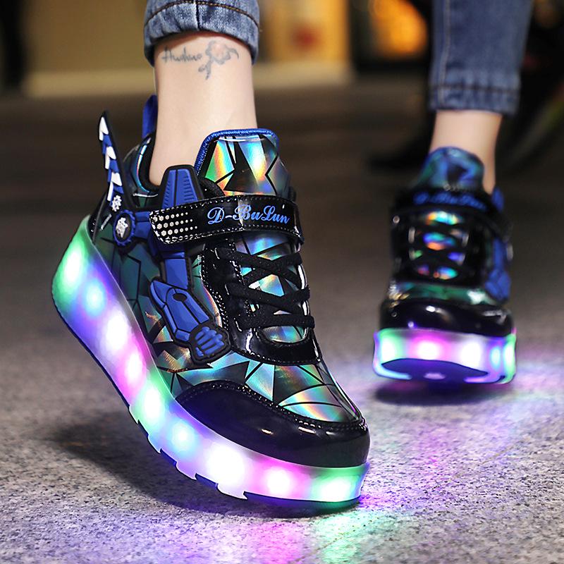 LED Light-Up Two-Wheel Roller Shoes - Colorful Outdoor Skating