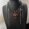 Stylish Red Heart-Star Leather Necklace with Tassel