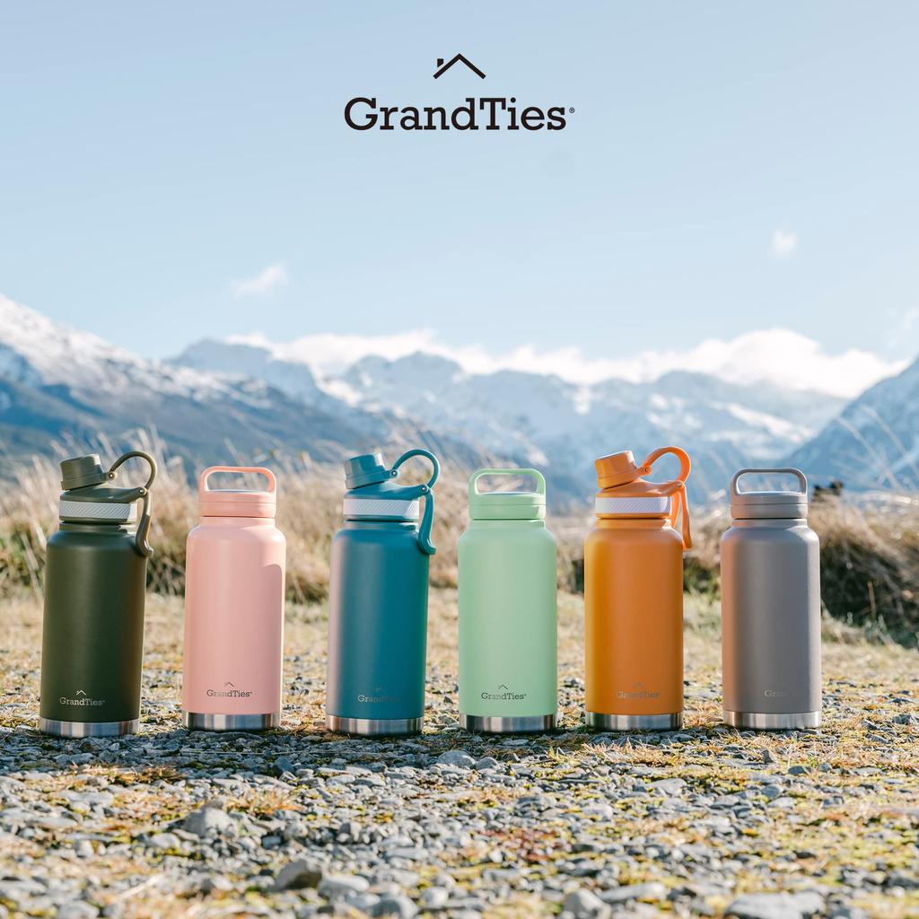 GRANDTIES Premium Vacuum Insulated Stainless Steel Wide Mouth Water Bottle, 946ml, Available in 9 Colors, Includes Two Lids, Easy-to-Clean Large
