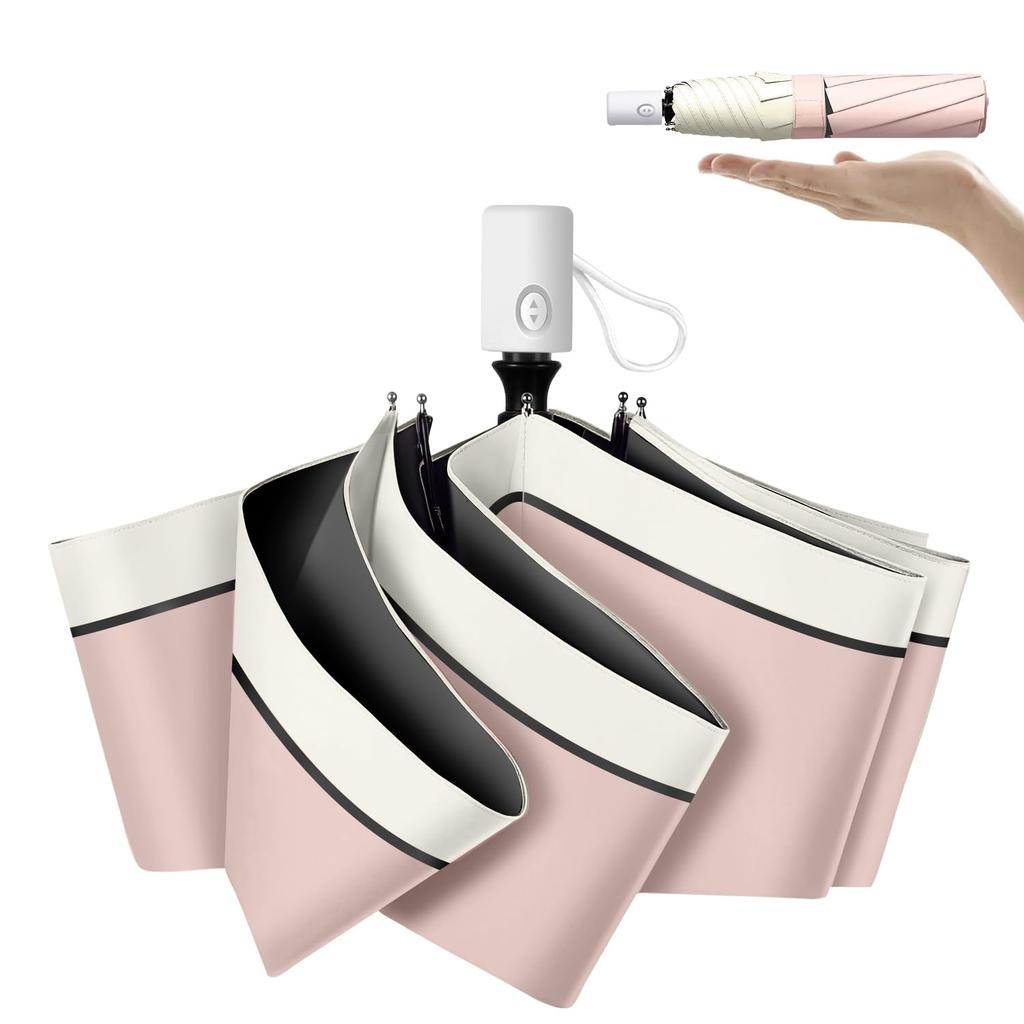 JIS Certified Folding Parasol with UV Protection and Heat and UV Sun Heat Automatic Windproof and Heatstroke Storage Pouch Gift Pink x 100% Blocking,