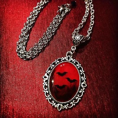 Gothic Blood Bat Dracula Inspired Resin Pendant Necklace Witch Wizardry Necklace Women's Party Jewelry