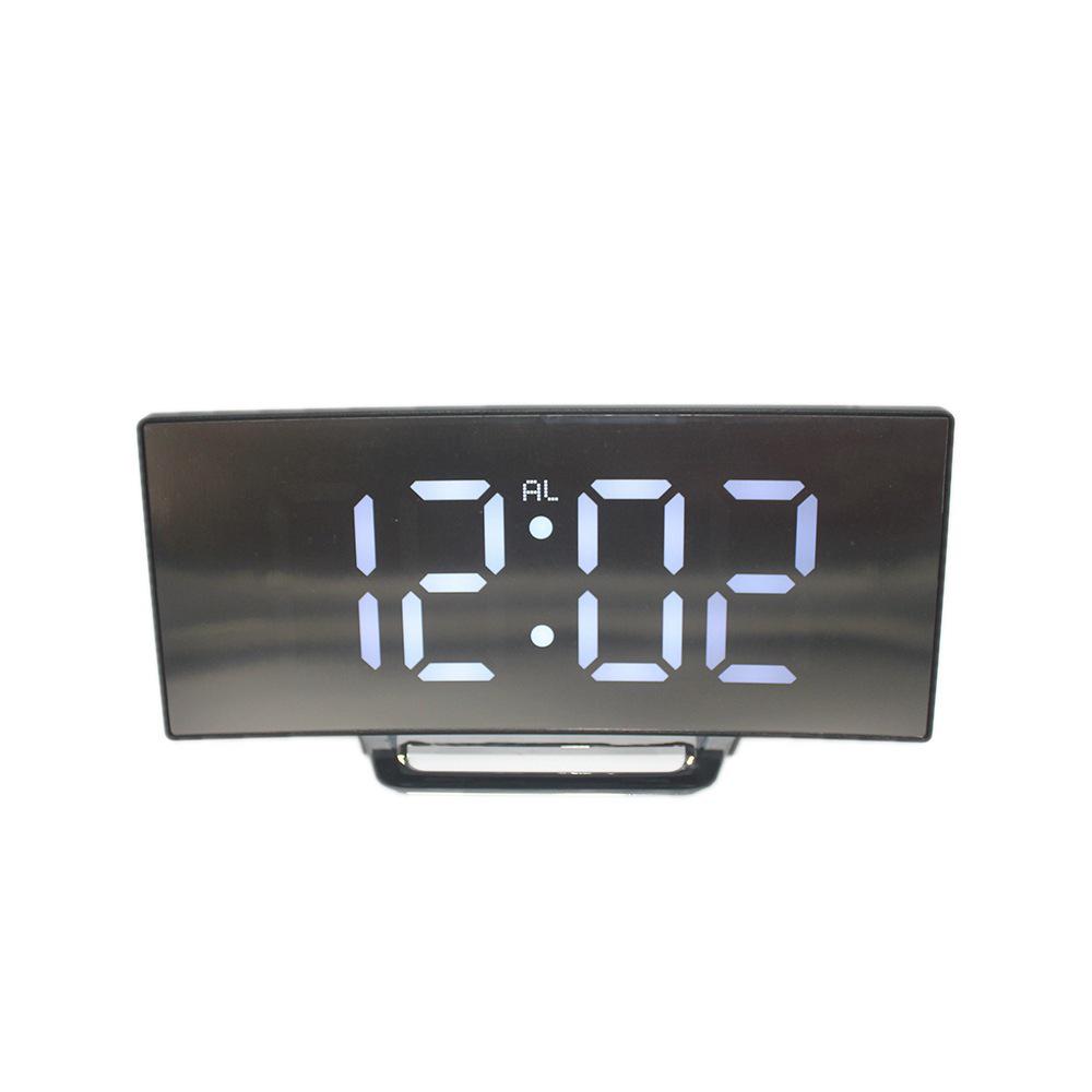 Creative Curved Surface LED Mirror Clock with Large Display and Silent Alarm