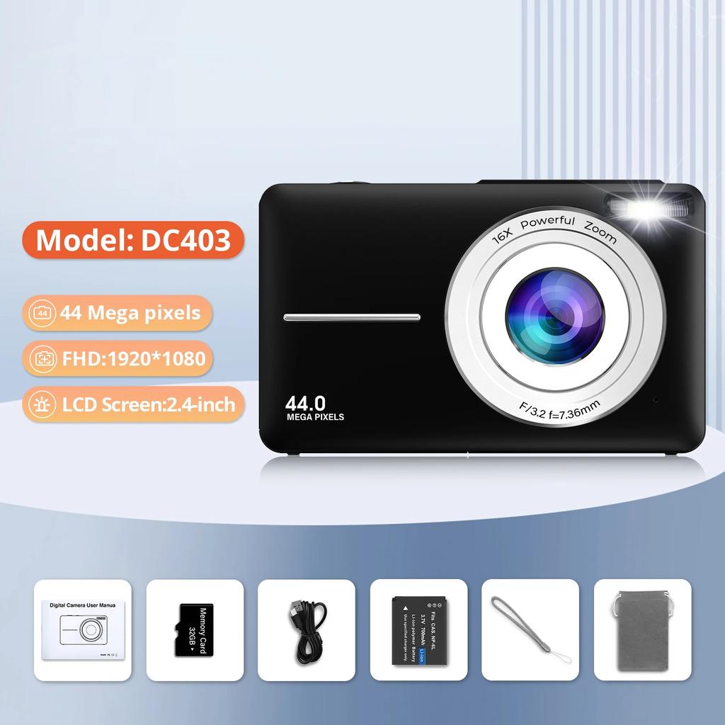 2025 Digital Camera HD 2.4 Inch 1080P Rechargeable Cameras with 16x Zoom Compact Camera for Kid Adult Gift Beginner Photography