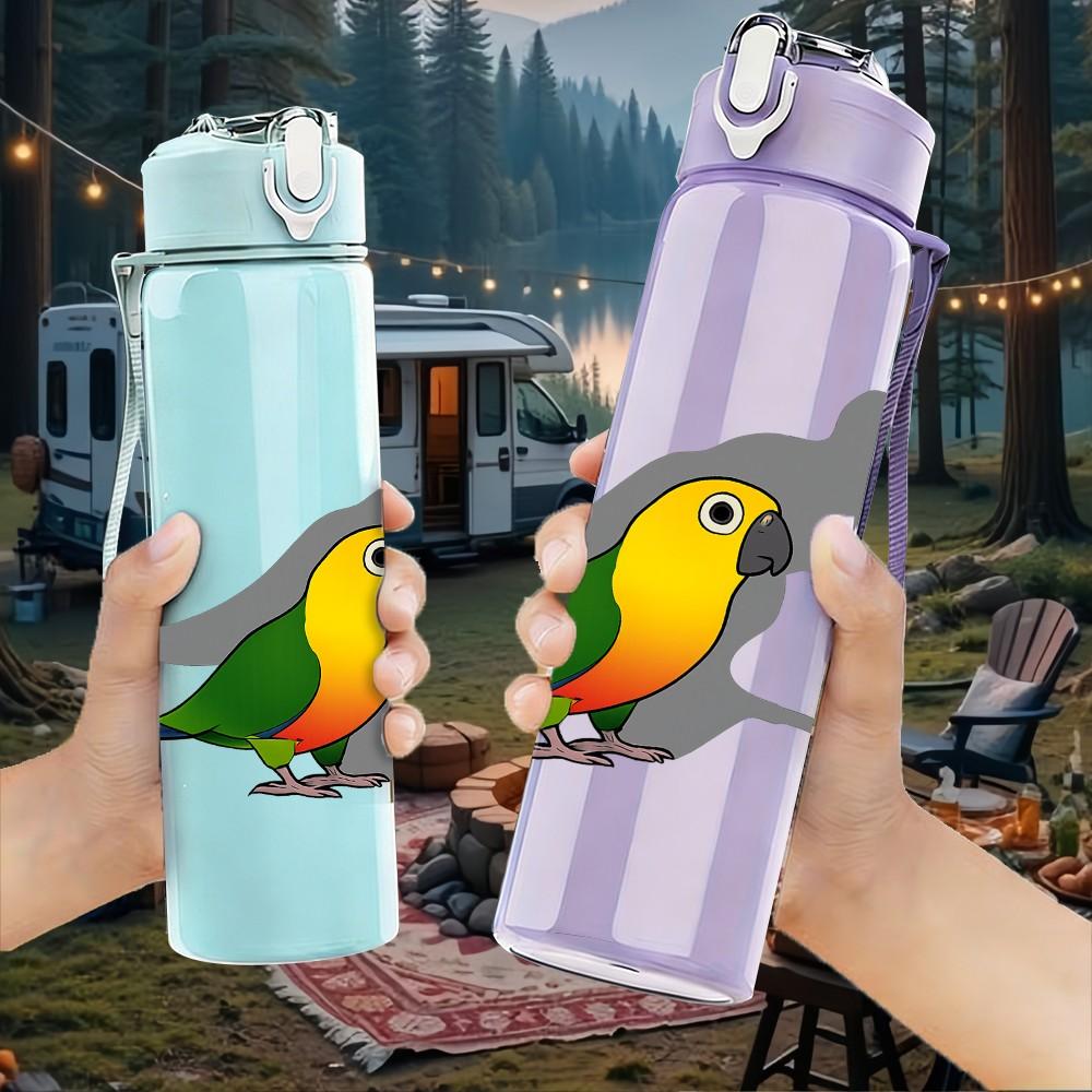 1PC Parrot Bird Pattern 750ml Color Plastic Sports Water Bottle Leakproof Flip Straw Lid Suitable for Sports Office Home Use