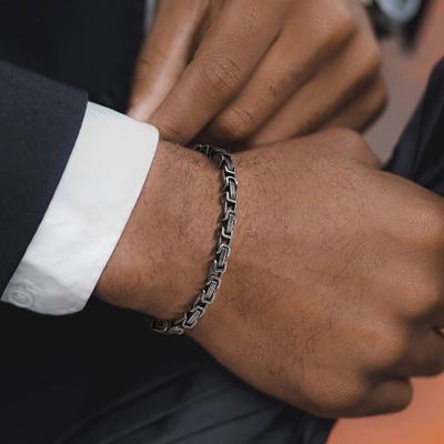 Byzantinische Armbänder für Herren, 4 mm Retro Graues Edelstahl Handgeknüpftes Gliederarmband, Stilvolles Schmuckgeschenk für Ihn Jungen