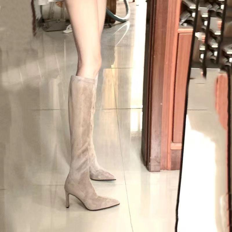 Boots Women's pointed head High heel Skinny Skinny boots Suede elastic but knee Knight boots