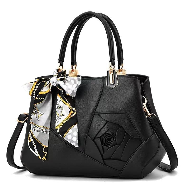 Stylish Pu Bucket Handbag For Women With Floral Scarf Design And Spacious Interior