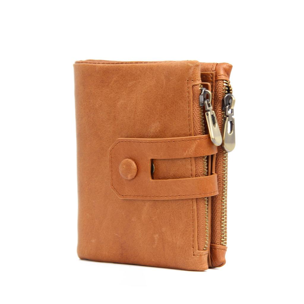 Men's Crazy Horse Leather Bifold Wallet with Multi-Card Slots and Coin Pouch