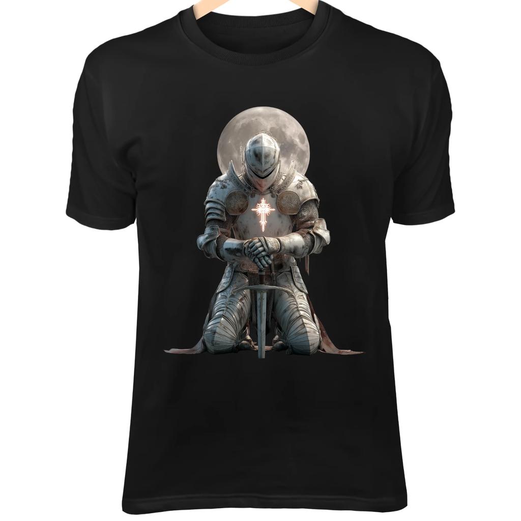 Holy Knight T-Shirt – Cracked Armor, Divine Light, Broken Sword, Gothic Art