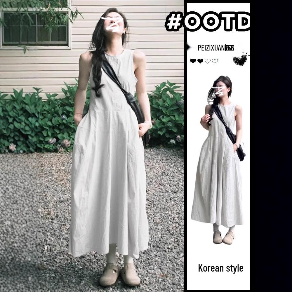 

2025 Summer Sleeveless Korean-Style Maxi Dress for Women: Simple, Chic, and Petite-Friendly XL [Premium Version]