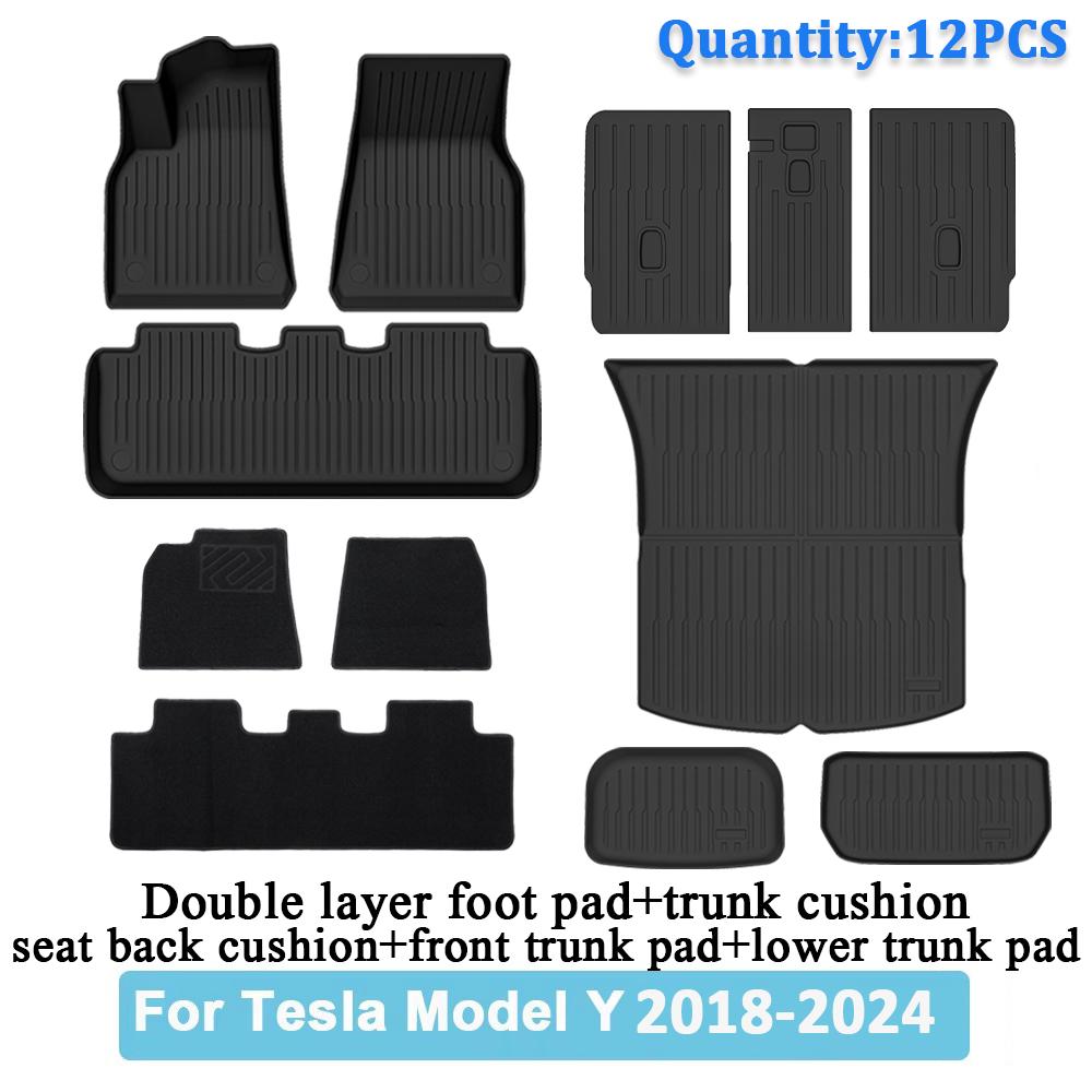 Car Trunk Mat For Tesla Model Y 2020 2021 2022 2023 2024 TPE Floor Mats & Cargo Liner All Weather Trunk Mats Floor Liner Mat
