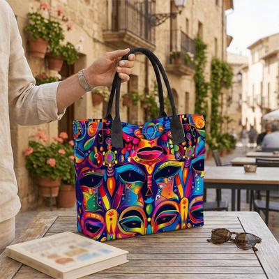  Colorful Tribal Print Tote Bag Large Capacity Casual Shoulder Bag for Daily Use Shopping Travel