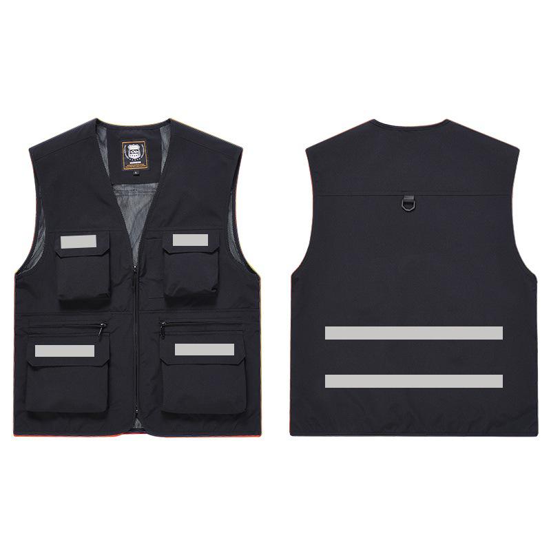 Individuelle reflektierende Arbeitsweste mit mehreren Taschen für Damen und Herren, geeignet für alle Jahreszeiten und ideal für Gruppenkäufe & Fotografie.