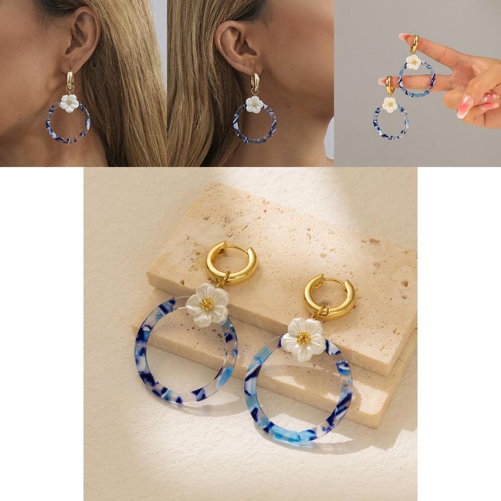 New Trend Alloy Flower Circle Earrings Elegant Geometric Clip-on For Women