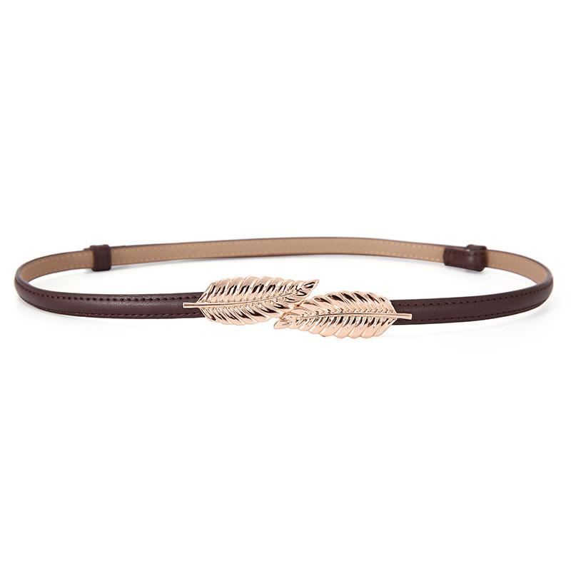 Leather Adjustable Belt For Dresses With Leaf Buckle And Smooth Closure For Womens Fashion