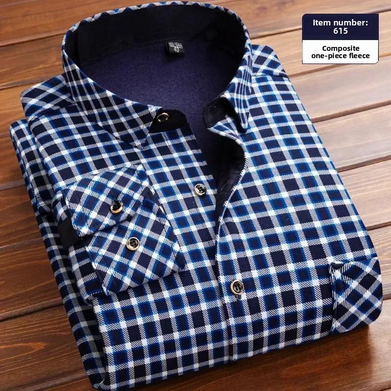 Autunno Inverno 2026 Camicie Casual a Quadri da Uomo Camicie Base Calde per Ufficio Maglie a Manica Lunga in Pile per Uomo Top