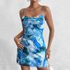 Three-dimensional Mesh Suspender Dress, European and American Sexy Printed Elastic Backless Pleated Short Dress