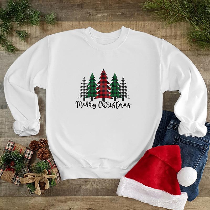 Autumn Women'S Clothing, Crew Neck Long-Sleeved Sweater Women, Christmas Tree Print Top
