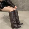 Neue koreanische Version Hosenstiefel Damen Retro Maillard spitz zulaufende Ritter Spice Girl dicksohlige Nietenstiefel Damen