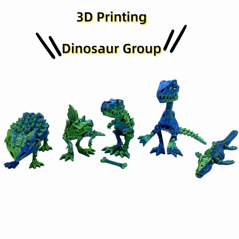 Set de 5 dinosaurios impresos en 3D con articulaciones móviles, incluyendo Ankilosaurio, Sauron y Espinosaurio, pieza de exhibición para el hogar y la decoración